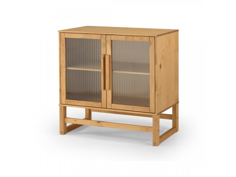 BALCÃO com vidro canelado em cera com toque acetinado natural DE MADEIRA MACIÇA com 2 PORTAS e prateleira interna / coleção Acapulco